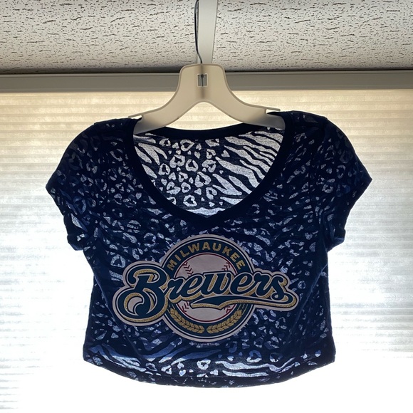Milwaukee Brewers retired Logo Burn Out Crop Top - Picture 3 of 8